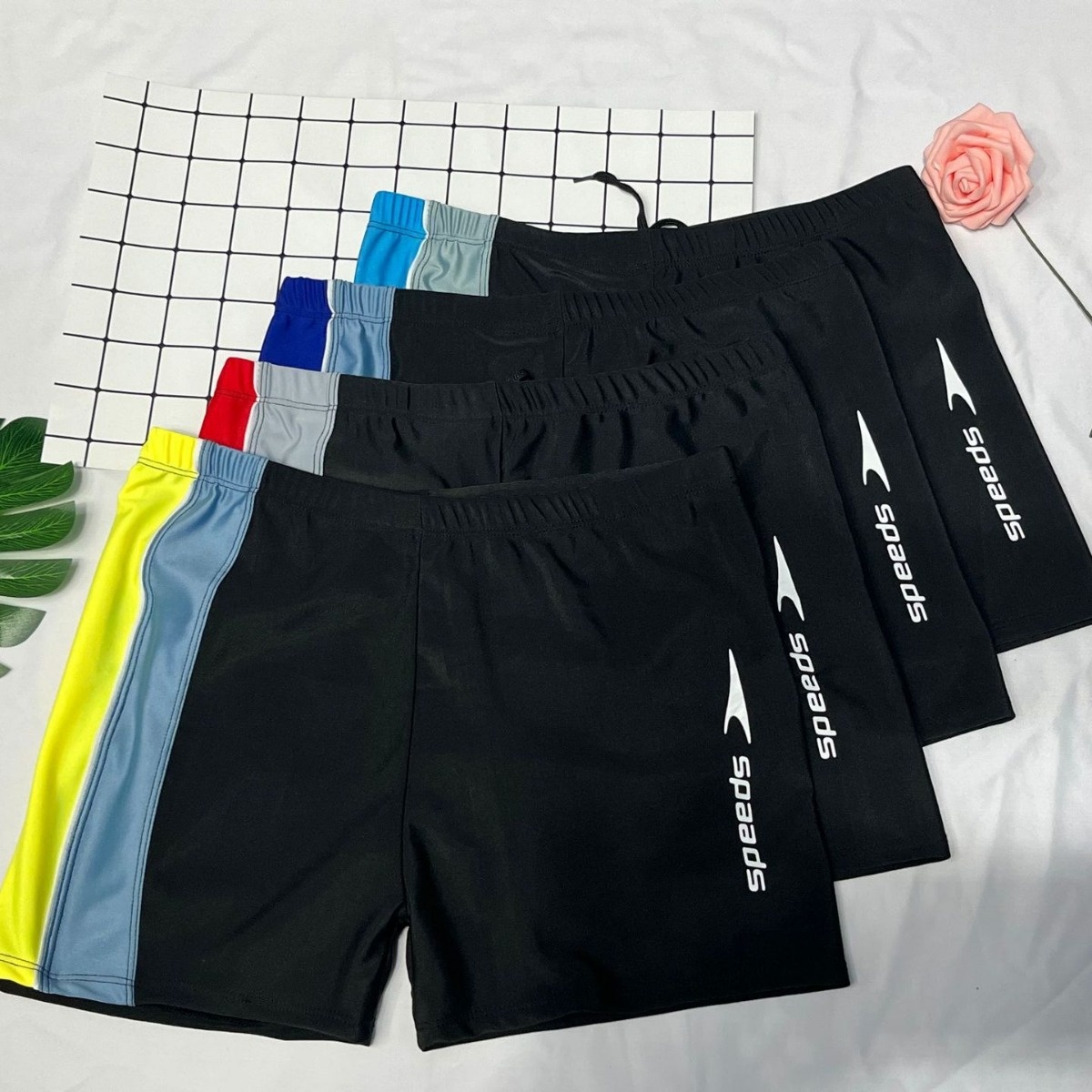 001 Adult Color Block Men's Plus Size Boxer Shorts Beach Spa Breathable Quick-Dry Comfortable Swim Trunks_voghion.com