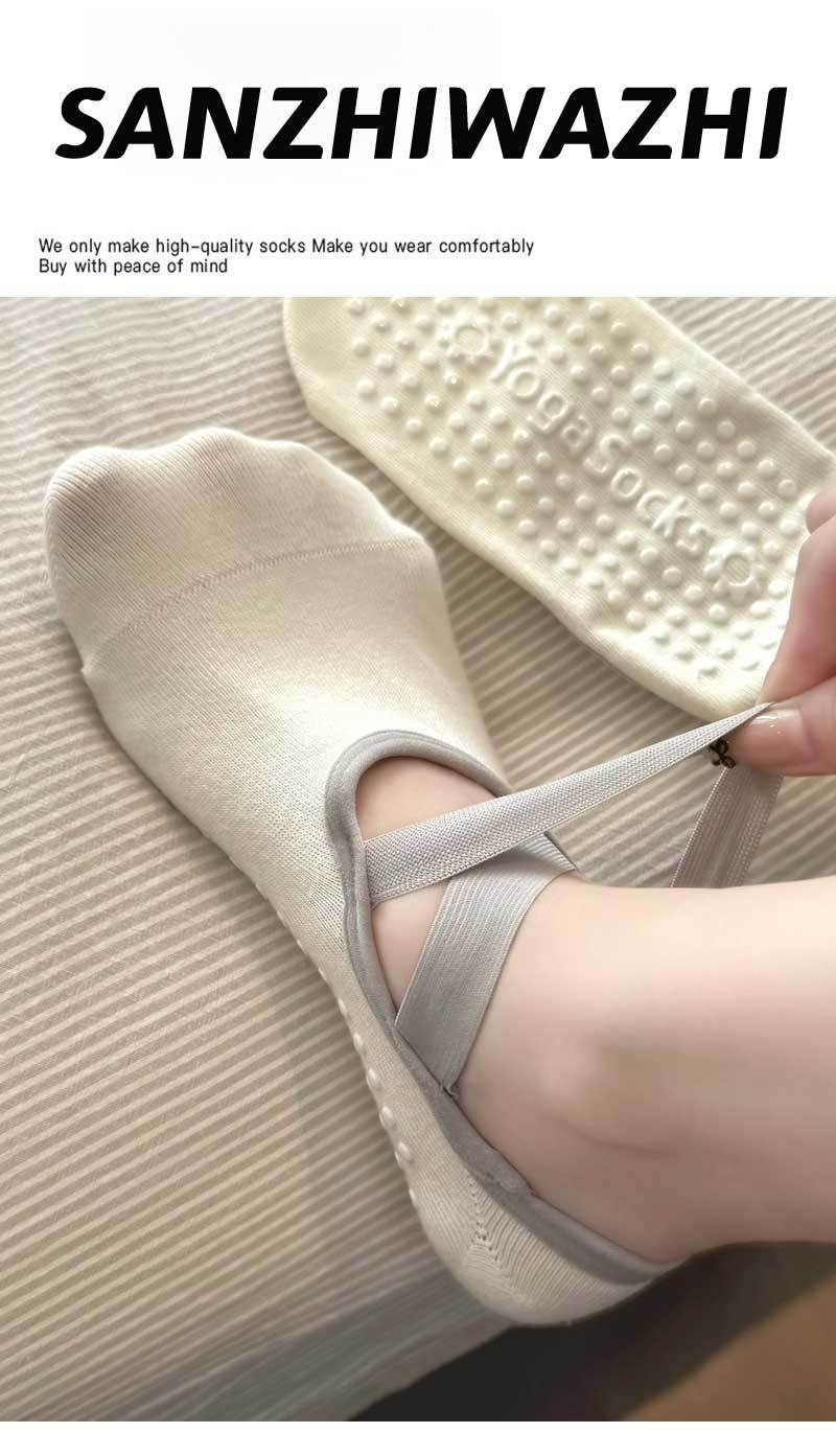 Chaussettes de sport pour femmes, modèle Yoga Pilates 001, fines, en coton, antidérapantes, sans déport du talon, idéales pour le sport et le fitness._voghion.com
