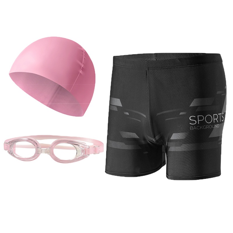 001 Trunks Cap Goggles Three-Piece Set Hot Spring Anti-Embarrassment Beach Shorts Men's Swimming Gear Wholesale Quick-Dry_voghion.com