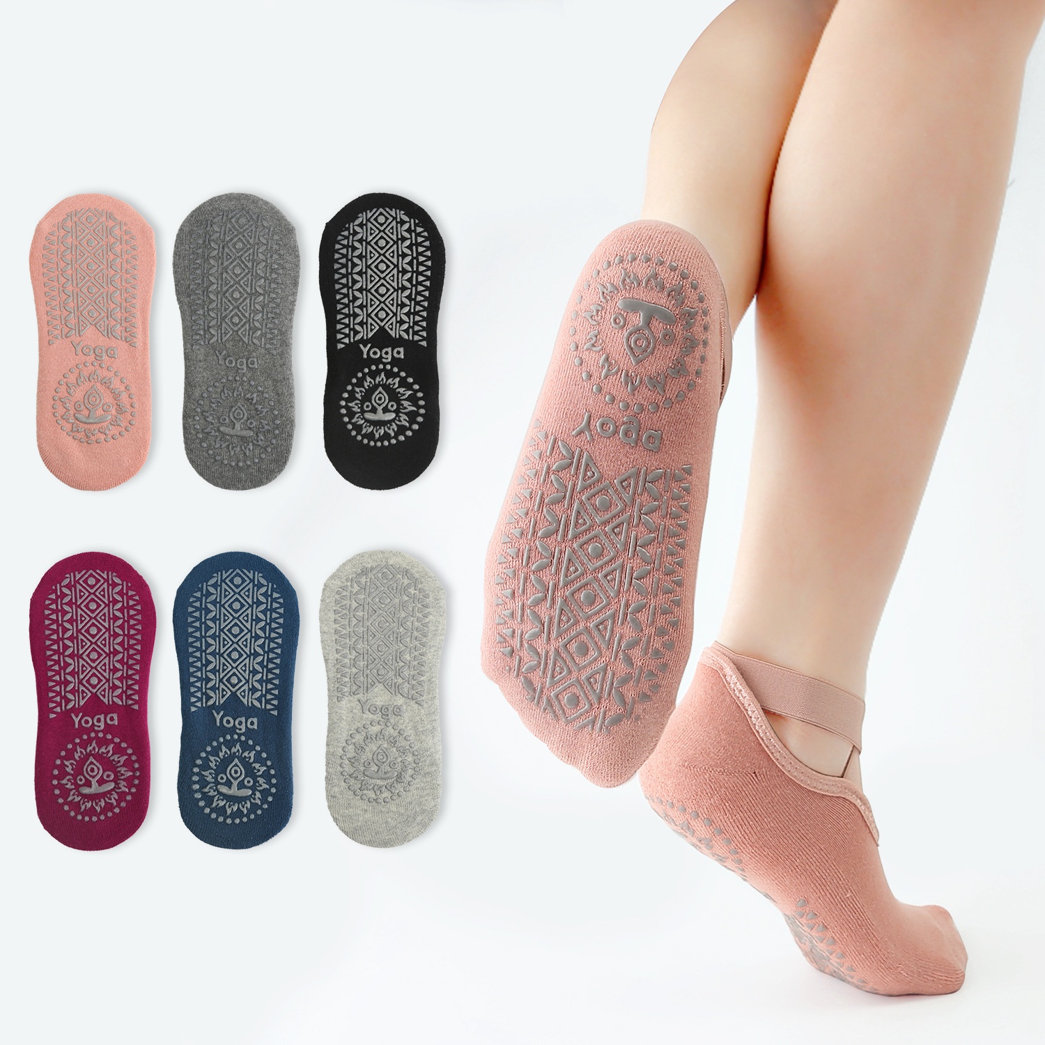 001 Cross-Border Yoga Cross-Strap Terry Thickened Non-Slip Dotted Sports Dance Socks Pilates Breathable_voghion.com