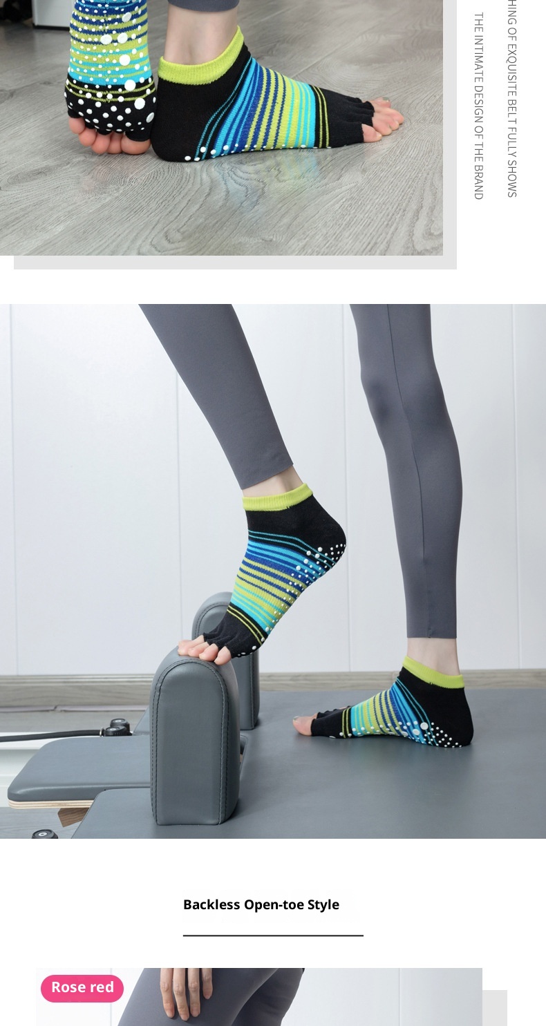 001 Pilates Women Professional Non-Slip Open Sports Fitness Toe Separator Striped Yoga Socks In Stock Wholesale_voghion.com