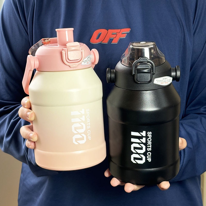 001 Borraccia termica in acciaio inossidabile di grande capacità con cannuccia per sport all'aperto, portatile, fitness, thermos_voghion.com