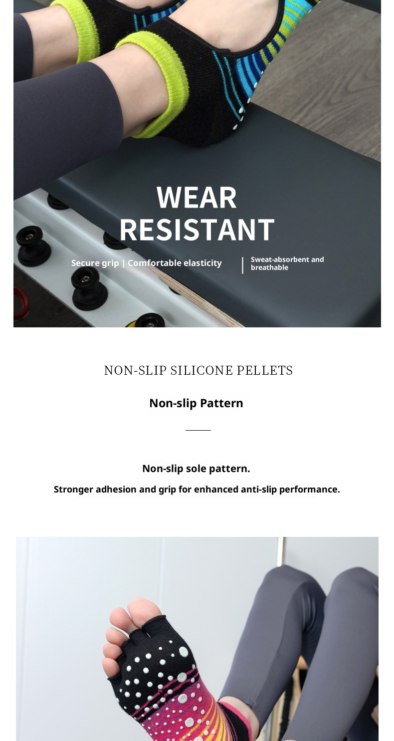 001 Pilates Women Professional Non-Slip Open Sports Fitness Toe Separator Striped Yoga Socks In Stock Wholesale_voghion.com