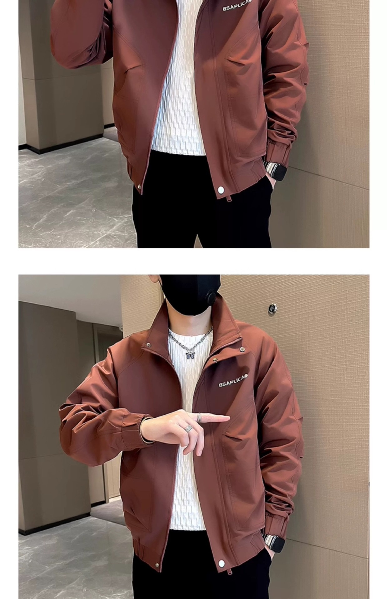 ActiveGo ActiveGo Giacca da baseball con colletto rovesciato, stile americano, versatile, da uomo, primavera autunno, stile High Street, alla moda_voghion.com