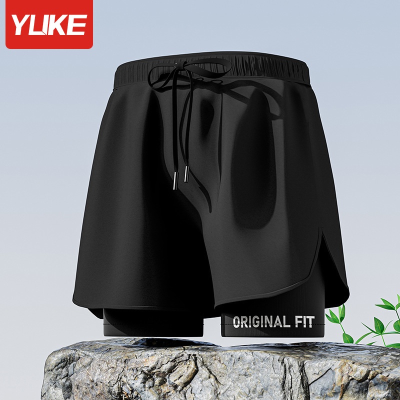 001 Adult Trunks New Professional Quick-Dry Two-Layer Loose Large Size Double-Layer Anti-Embarrassment Swimming Gear Set_voghion.com