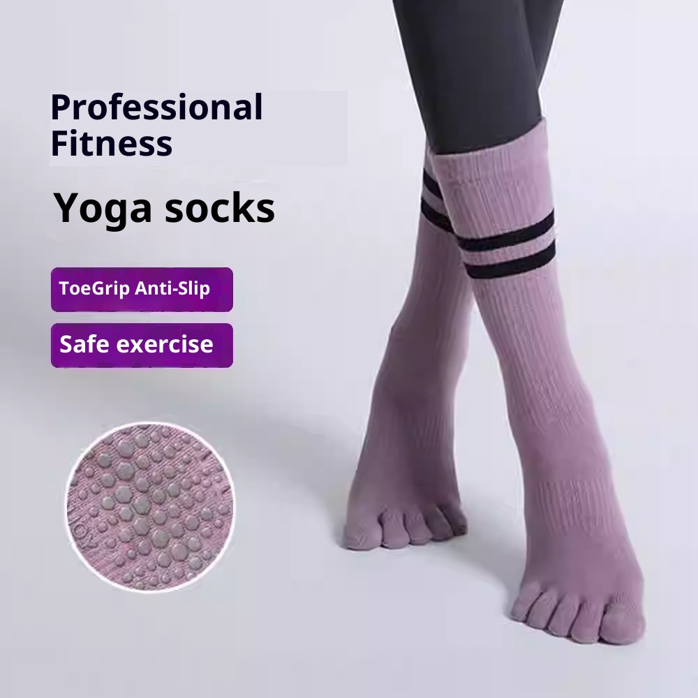 Chaussettes de yoga professionnelles Five-Finger Yoga antidérapantes mi-mollet pour le sport en salle, le Pilates, l'automne et l'hiver, chaudes et chaudes, idéales pour la danse au sol._voghion.com