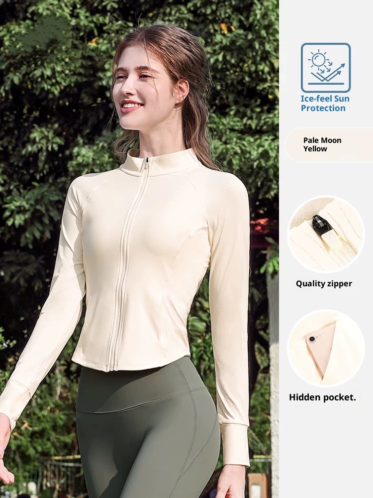ActiveGo ActiveGo Slim Fit Protezione solare Abbigliamento sportivo da donna con colletto alto Yoga UV Ice Silk traspirante Traspirante Traspirante_voghion.com