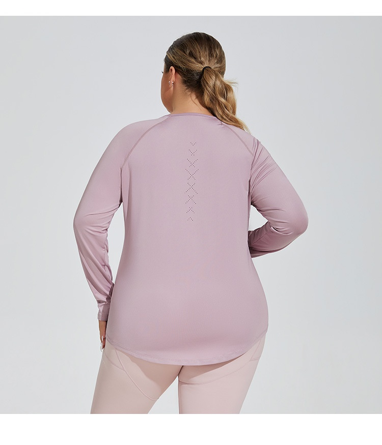 ActiveGo ActiveGo Plus Size Loose Fit Hip-Covering Yoga Shirt Slimming Mesh Back Traspirante Manica Lunga Running Fitness Top Abbigliamento Sportivo Per_voghion.com