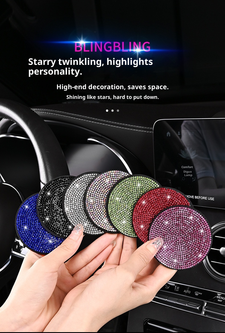 Small Deng Small Deng Cross-Border Exclusive With Rhinestones, Mat, Creative Car Anti-Slip Silicone Rhinestone Cup Mat_voghion.com