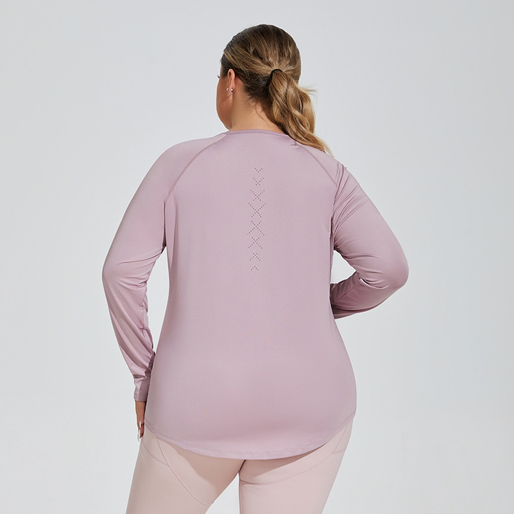 ActiveGo ActiveGo Plus Size Loose Fit Hip-Covering Yoga Shirt Slimming Mesh Back Traspirante Manica Lunga Running Fitness Top Abbigliamento Sportivo Per_voghion.com