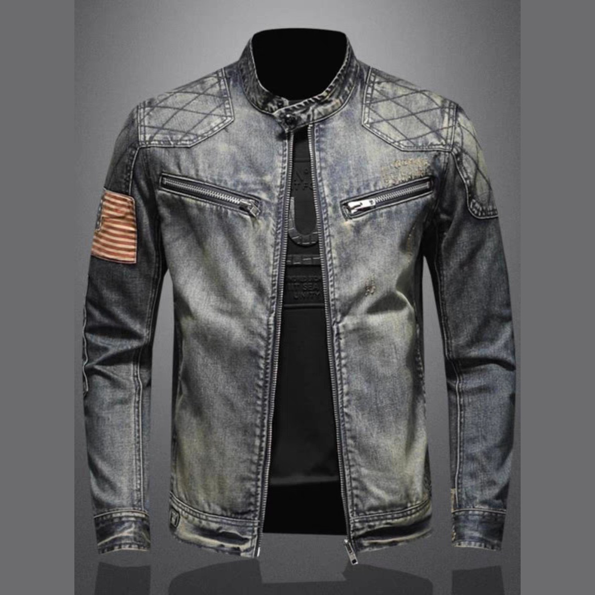 ActiveGo ActiveGo Herbst Winter Neue Retro-Marke Europäisch-Amerikanische Street Riding Stehkragen Motorradjacke für Jugendliche mit Reißverschluss_voghion.com