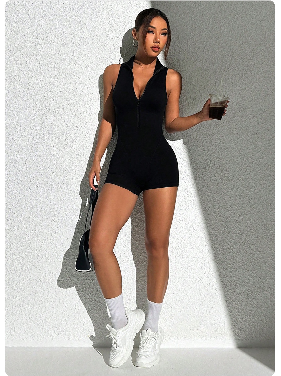 ActiveGo ActiveGo Hujin Cross-Border European And American Zipper Short Sleeve Shorts Yoga For Women Outdoor Fitness Tight Sports Jumpsuit_voghion.com