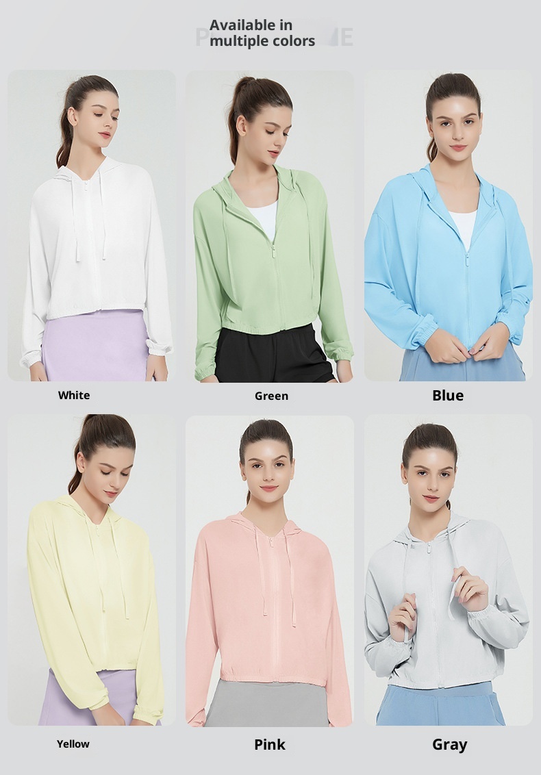 ActiveGo ActiveGo Abbigliamento estivo da donna, pantaloncini sportivi da yoga con cappuccio, giacca in pelle con protezione solare UV UPF50+ per esterni_voghion.com