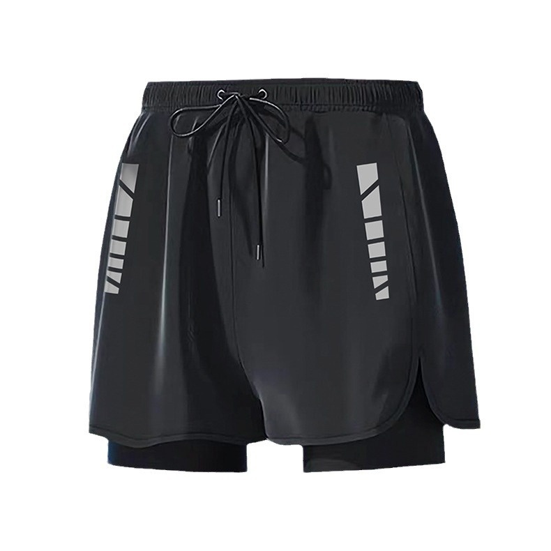 001 Adult Trunks Double Layer Loose Anti-Embarrassment Quick-Dry Swimming Suit Men's Boxer Large Size Swimsuit Hot Spring_voghion.com