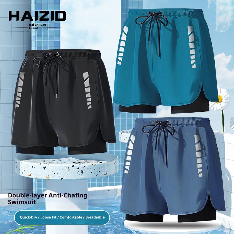 001 2024 Neue Herren-Badehose im Großhandel: Doppellagig, locker, schnelltrocknend, Anti-Peinlichkeits-Badehose, Boxershorts in großen Größen, Bademode_voghion.com