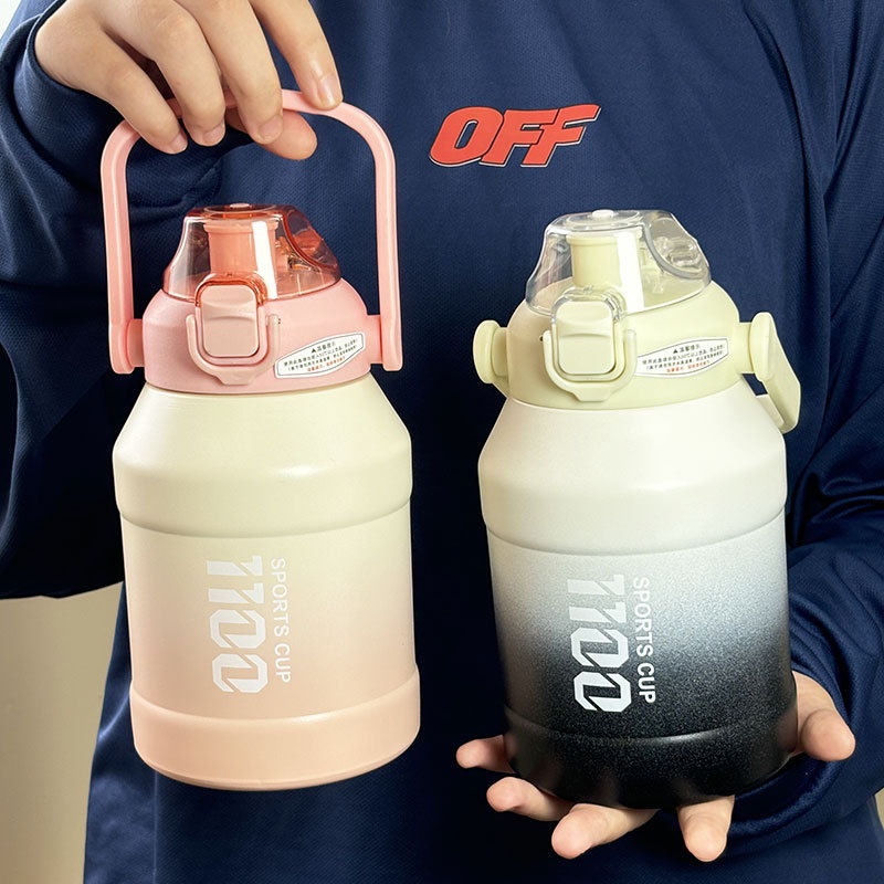 001 Borraccia termica in acciaio inossidabile di grande capacità con cannuccia per sport all'aperto, portatile, fitness, thermos_voghion.com