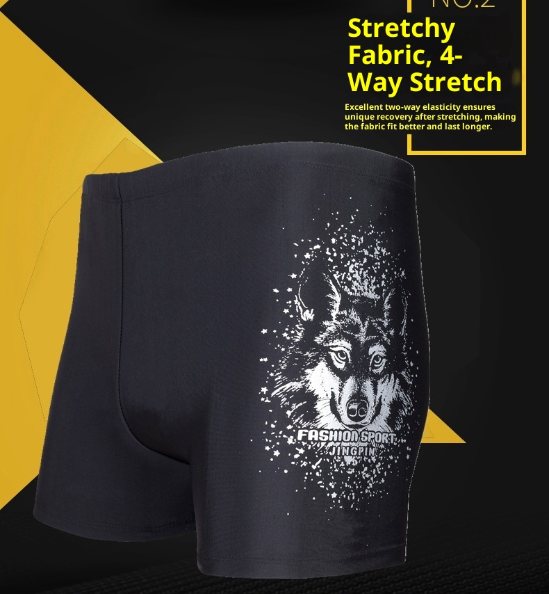 001 Polyester-Badehose für Erwachsene, Übergröße L, Herren, Drachen- und Wolfsmotiv, hoher Bund, schnelltrocknend, bedruckt_voghion.com