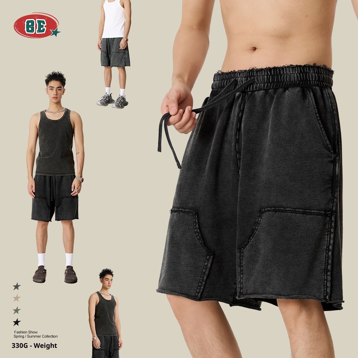 ActiveGo ActiveGo BE Me's Fashio|2025 Estate Europea Ad America High Street Tred Pantaloncini cargo casual sbiaditi e tinti a cera per_voghion.com