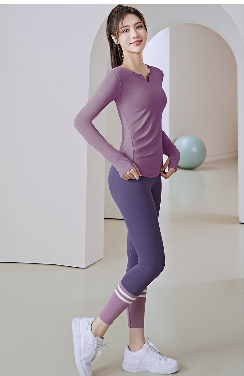 ActiveGo ActiveGo Cross-Border V-Neck Sleeve Yoga Wear Tummy Control Butt Lift Slim Fit Patchwork Long Outdoor Running Sports Fitness_voghion.com
