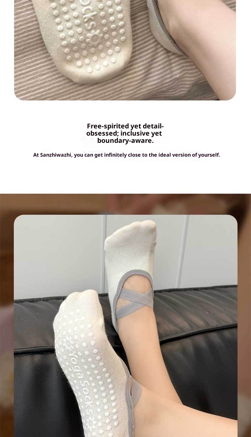 Chaussettes de sport pour femmes, modèle Yoga Pilates 001, fines, en coton, antidérapantes, sans déport du talon, idéales pour le sport et le fitness._voghion.com