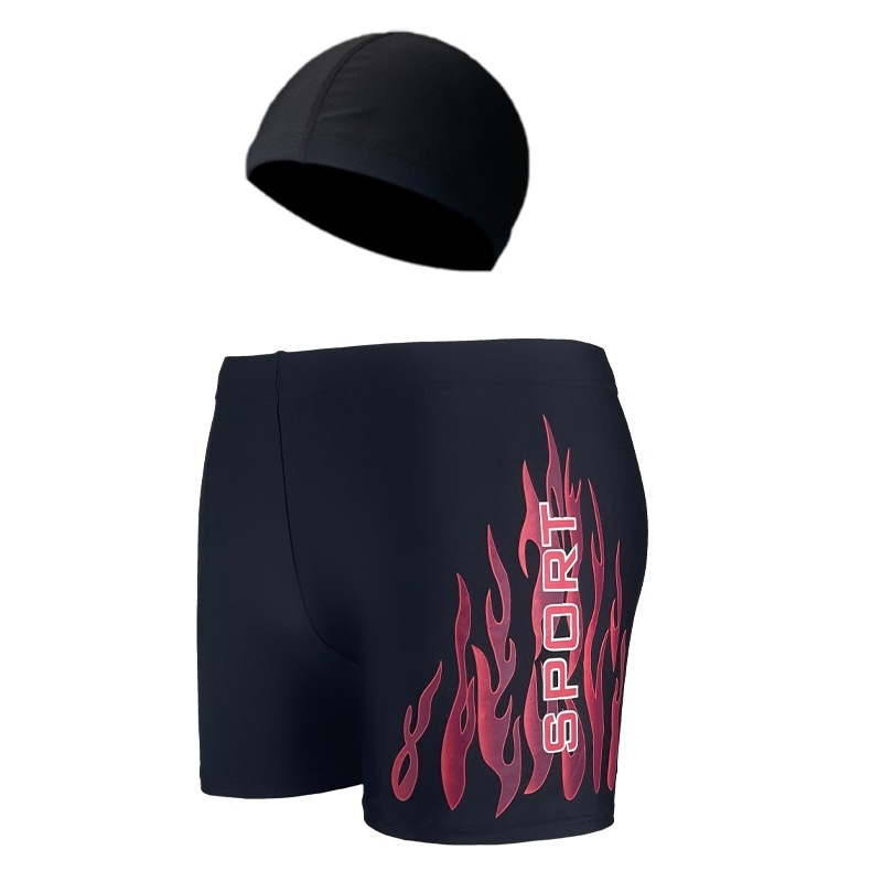 001 Men's Adult Quick-Dry Loose Swimwear Plus Size Boxer With Swim Cap Set Vacation Swimming Trunks_voghion.com