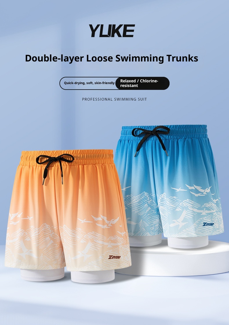 001 Men's New Quick-Dry Large Size Anti-Embarrassment Adult Gear Full Set Loose Beach Swimming Trunks For Hot Springs_voghion.com