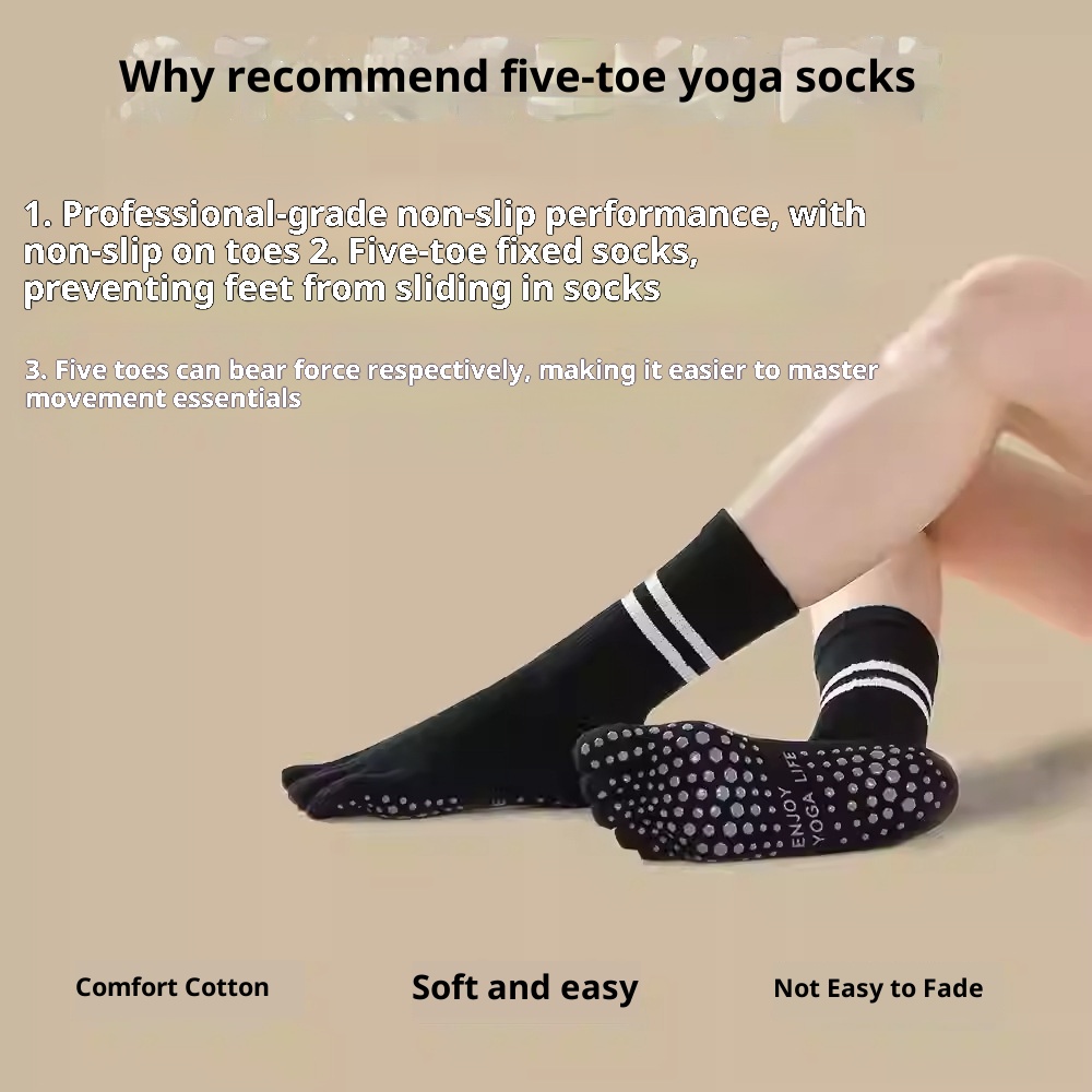 Chaussettes de yoga professionnelles Five-Finger Yoga antidérapantes mi-mollet pour le sport en salle, le Pilates, l'automne et l'hiver, chaudes et chaudes, idéales pour la danse au sol._voghion.com