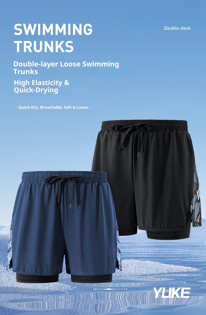 001 Yuke Herren Badehose, doppellagig, schnelltrocknend, professionell, Anti-Peinlichkeits-Badehose, neue große Größe, lockerer Schnitt, Sonnenschutz_voghion.com
