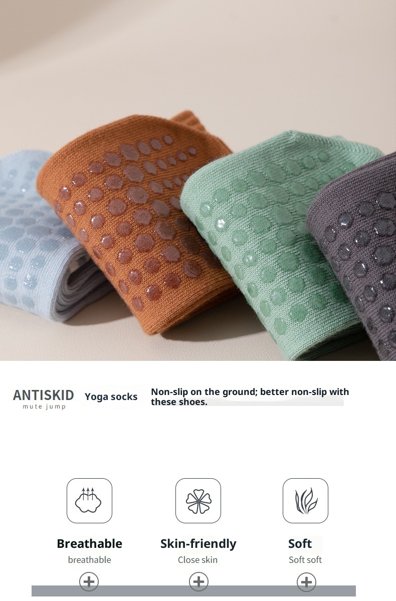 001 Yoga Mid-Calf Cotton Non-Slip Silicone Indoor Fitness Anti-Pilling Pilates Women Sports Socks_voghion.com