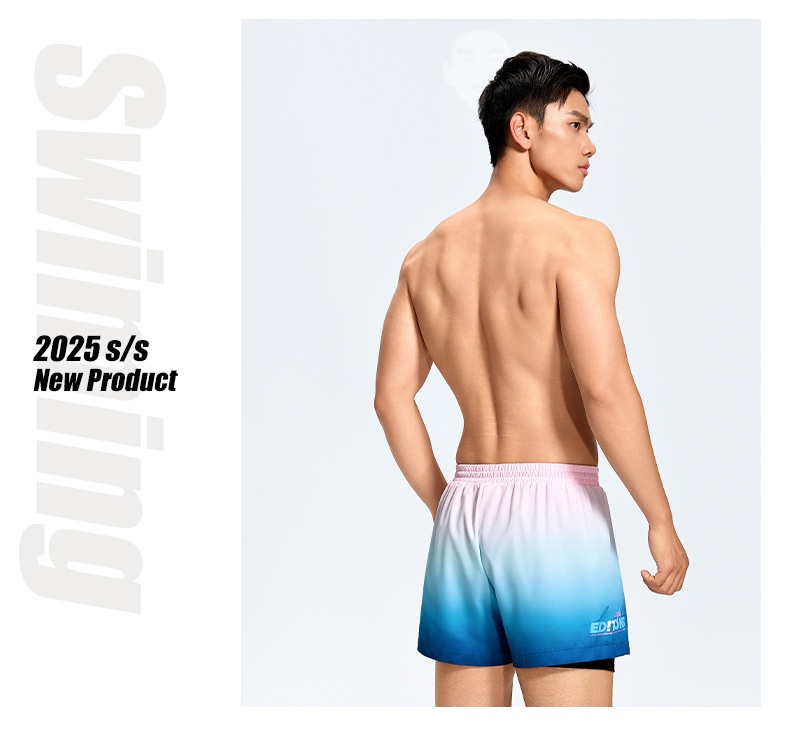 001 Men's Swimming Trunks Adult Five-Point Double-Layer Anti-Embarrassment Professional Training Quick-Dry Plus Size Beach_voghion.com