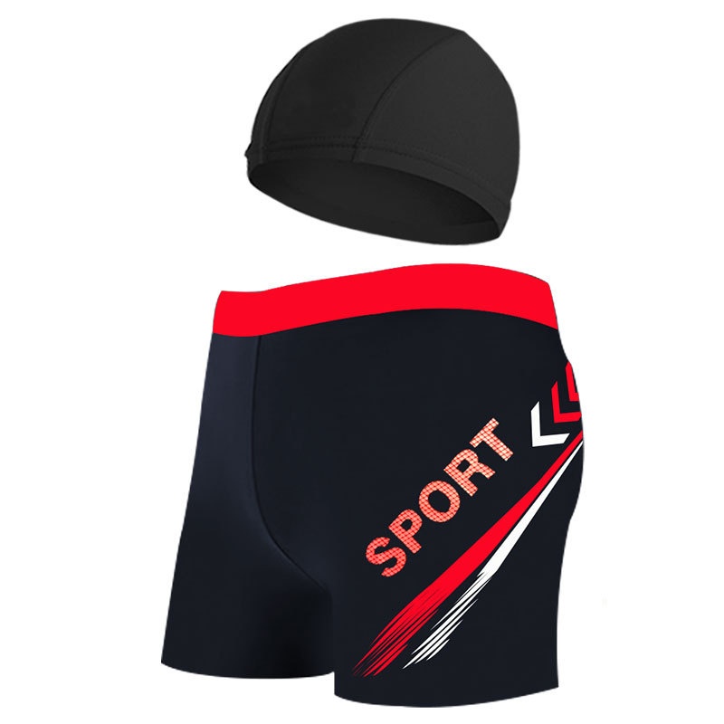 001 Herren Anti-Peinlichkeit Schnelltrocknende Boxershorts mit breitem Schirm Lockere Badehose für Erwachsene Farbblock Badehosen-Set für heiße Quellen_voghion.com