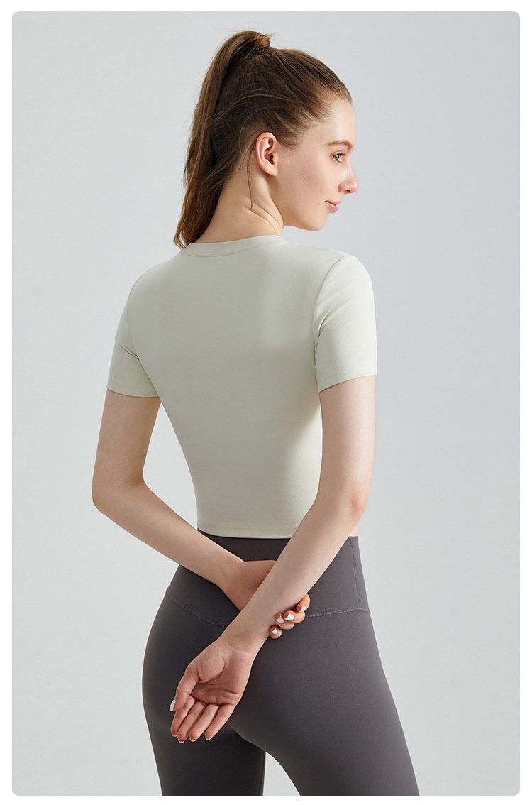 ActiveGo ActiveGo Maglietta estiva ad asciugatura rapida per yoga, manica corta con imbottitura fissa sul petto, scollo rotondo, vestibilità aderente, per corsa, sport e pilates all'aperto_voghion.com