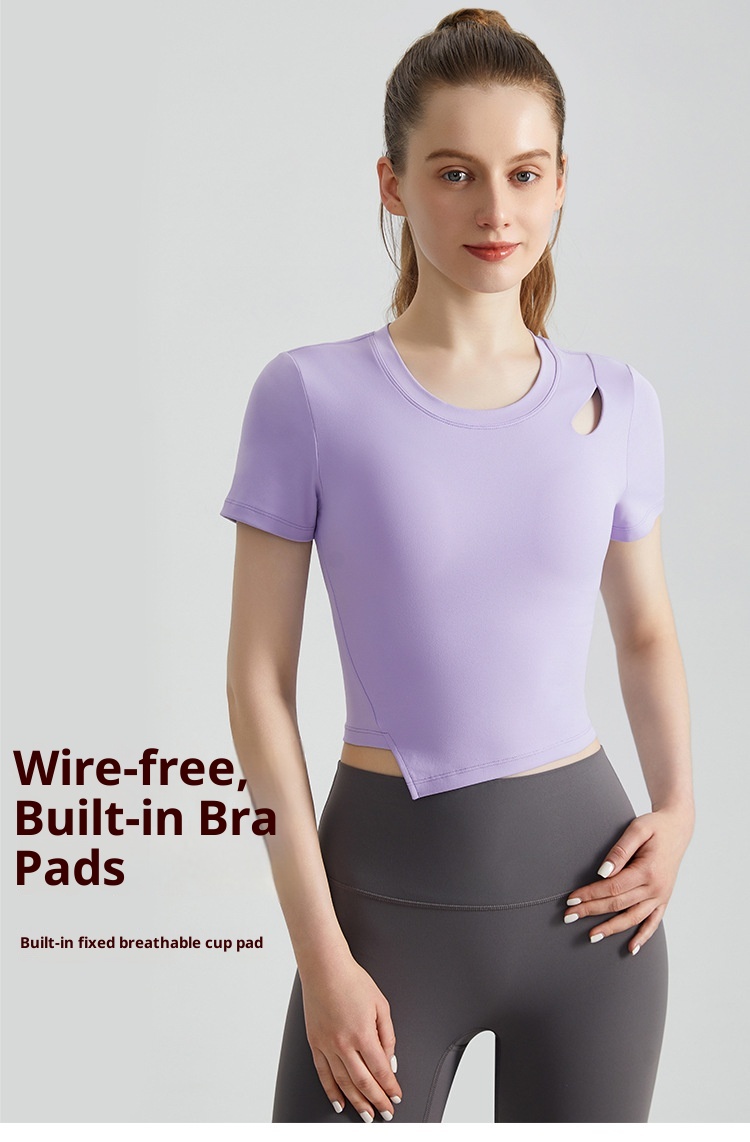ActiveGo ActiveGo Maglietta estiva ad asciugatura rapida per yoga, manica corta con imbottitura fissa sul petto, scollo rotondo, vestibilità aderente, per corsa, sport e pilates all'aperto_voghion.com