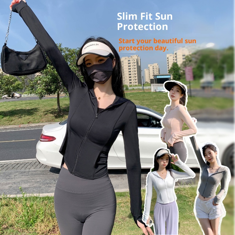 ActiveGo ActiveGo Ice Silk Cool Yoga Jacket Hooded Slim Fit Clothing For Women Summer Outdoor UV Sun Protection Top_voghion.com