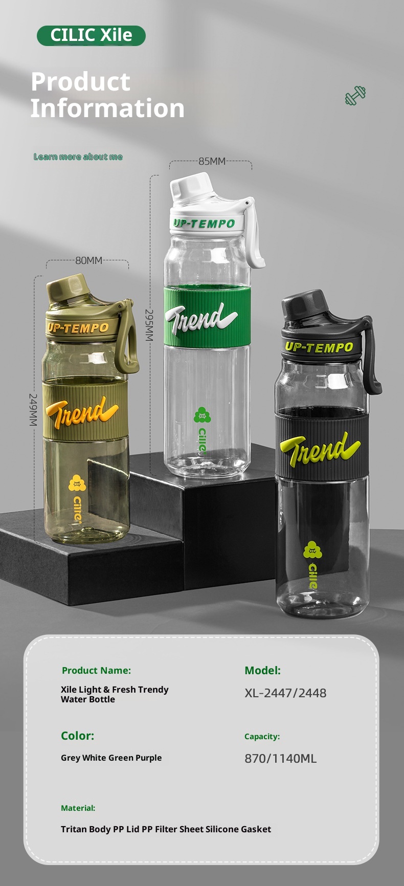 001 Xile Borraccia sportiva portatile per studenti, in plastica, da uomo, con capacità extra large_voghion.com