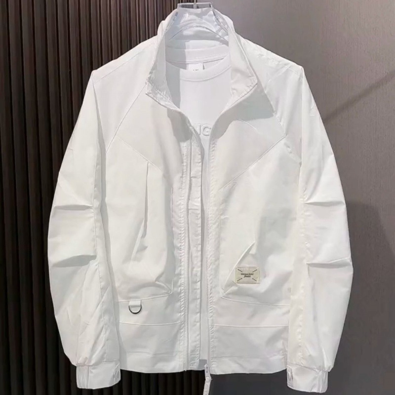 ActiveGo Herren Leichte, atmungsaktive Freizeit-Sonnenschutzjacke mit Stehkragen, modisch und vielseitig, Weiß_voghion.com