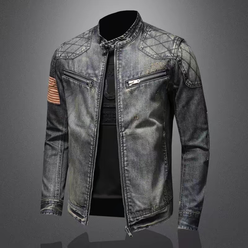 ActiveGo ActiveGo Herbst Winter Neue Retro-Marke Europäisch-Amerikanische Street Riding Stehkragen Motorradjacke für Jugendliche mit Reißverschluss_voghion.com