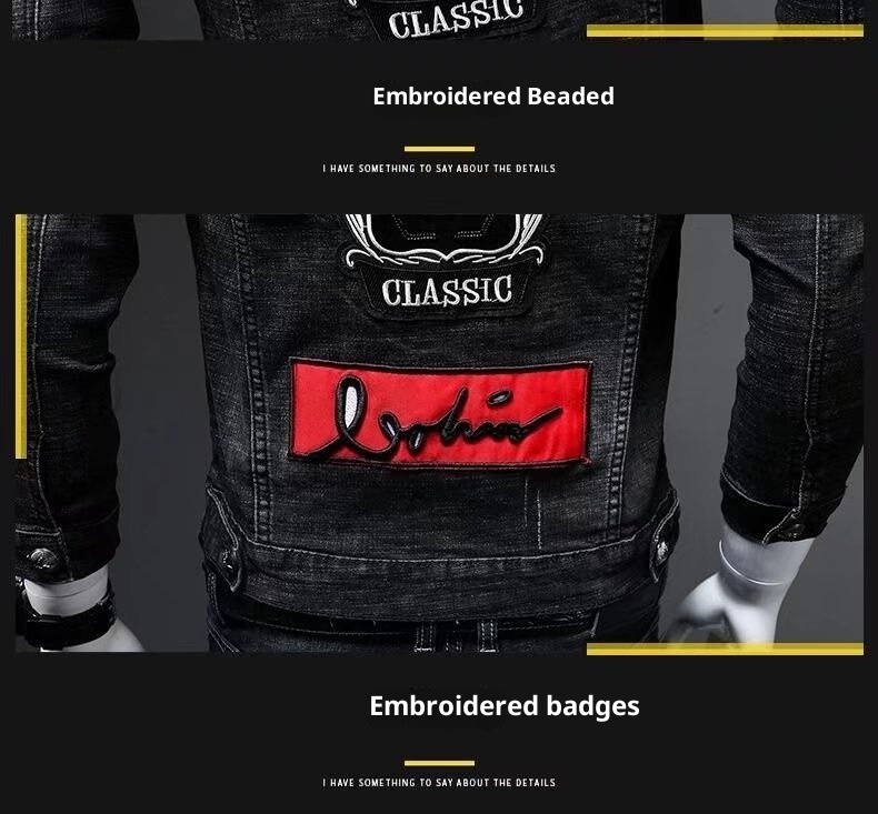 Chaqueta vaquera de estilo europeo ActiveGo para hombre, tendencia primavera otoño 2022, retro, ajustada, elástica, de marca, bordada_voghion.com