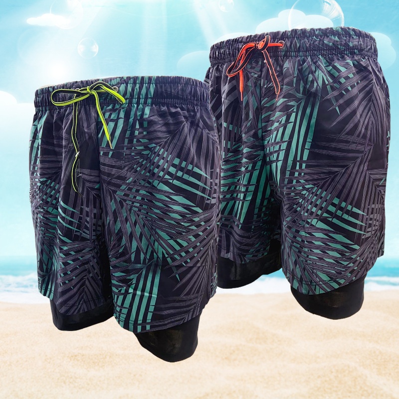 001 Anti-Embarrassment Double Layer New Printed Adult Swimming Comfortable Boxer Shorts Plus Size Men's Swim Trunks_voghion.com