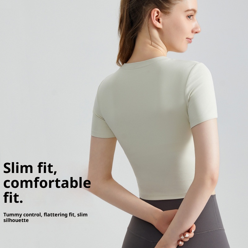 ActiveGo ActiveGo Maglietta estiva ad asciugatura rapida per yoga, manica corta con imbottitura fissa sul petto, scollo rotondo, vestibilità aderente, per corsa, sport e pilates all'aperto_voghion.com