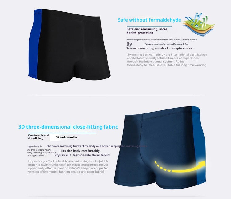 001 Badehose mit farblich abgesetztem Design, lockere Boxershorts für Herren, bequeme Urlaubsshorts für Erwachsene, ideal für heiße Quellen und Strände._voghion.com