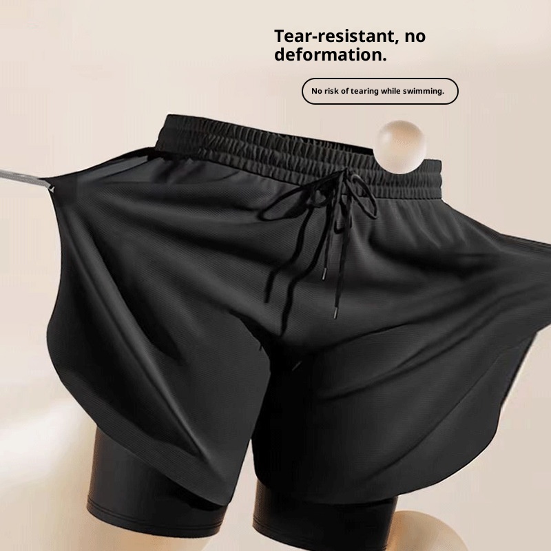 001 Costume da bagno da uomo per adulti, nuovo boxer largo alla moda professionale anti-imbarazzo a doppio strato ad asciugatura rapida, elastico alto_voghion.com