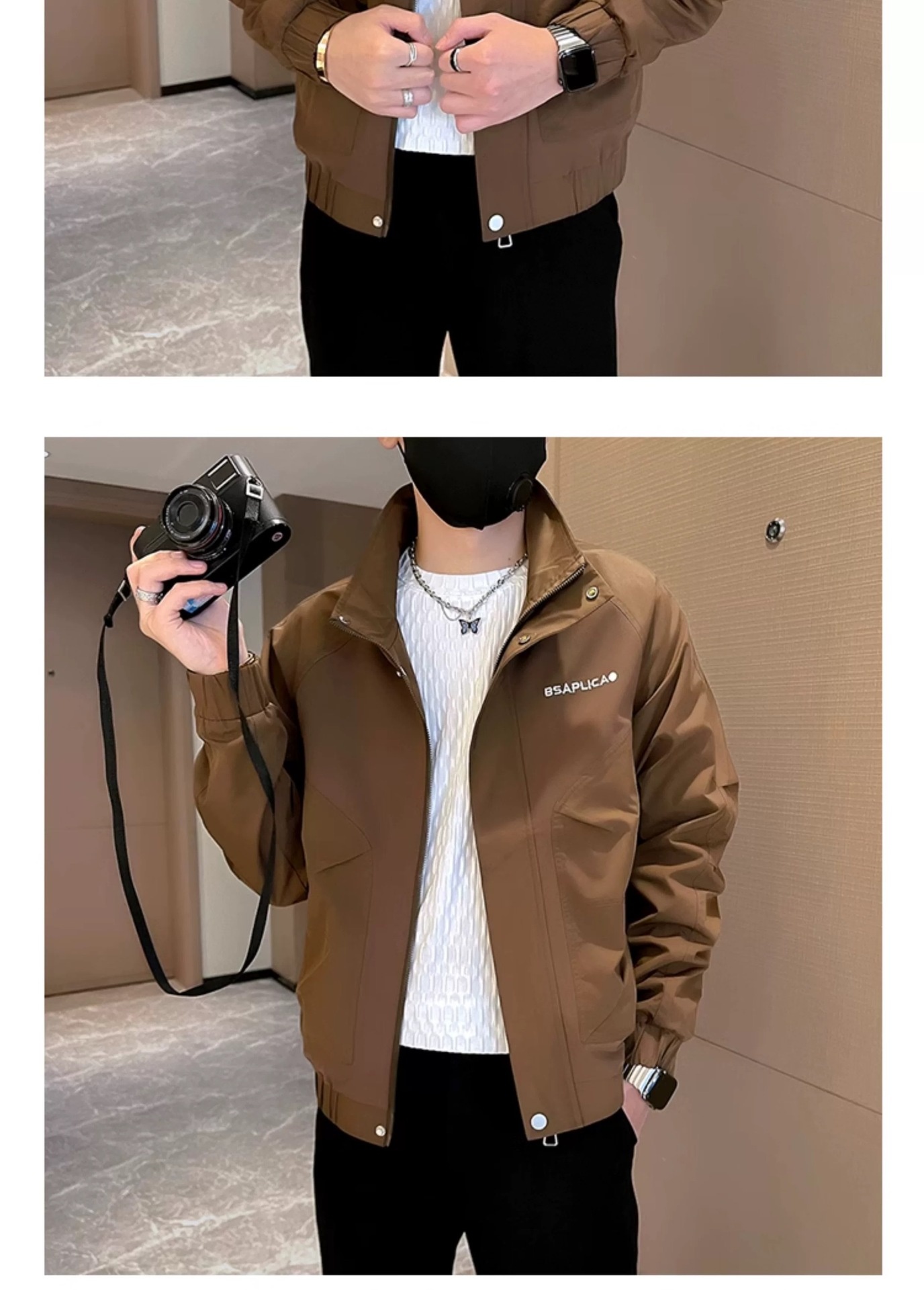 ActiveGo ActiveGo Giacca da baseball con colletto rovesciato, stile americano, versatile, da uomo, primavera autunno, stile High Street, alla moda_voghion.com