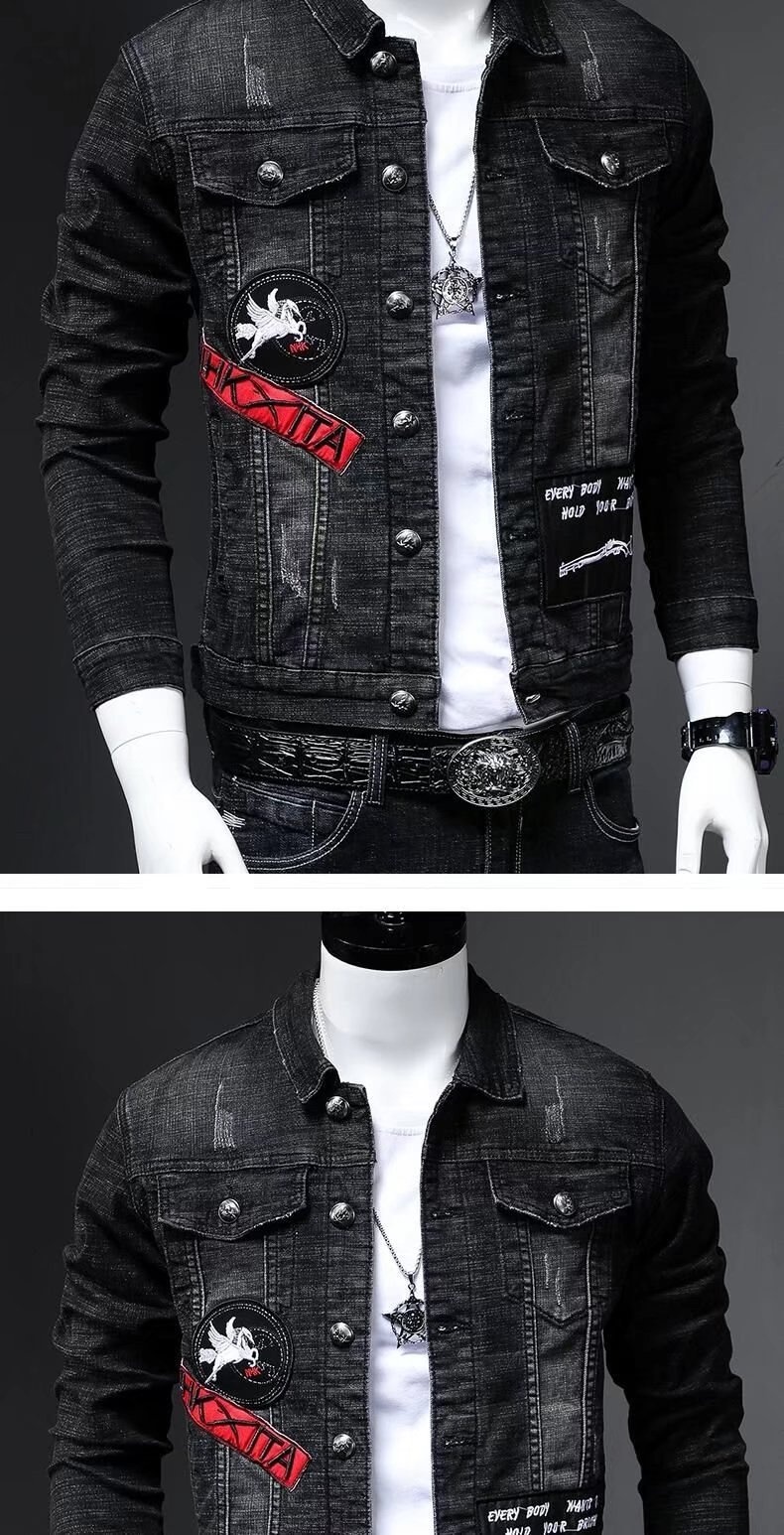 Chaqueta vaquera de estilo europeo ActiveGo para hombre, tendencia primavera otoño 2022, retro, ajustada, elástica, de marca, bordada_voghion.com
