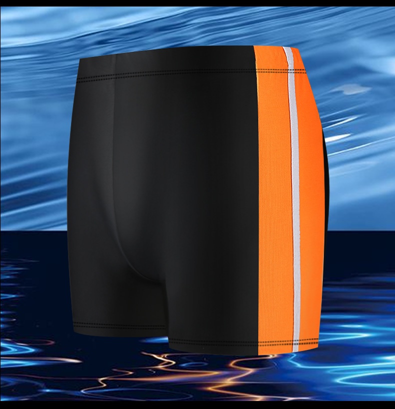 001 Men's Swim Trunks Anti-Embarrassment Adult Sports Plus Size Fashion Color Block Quick-Dry Beach Boxer Shorts_voghion.com
