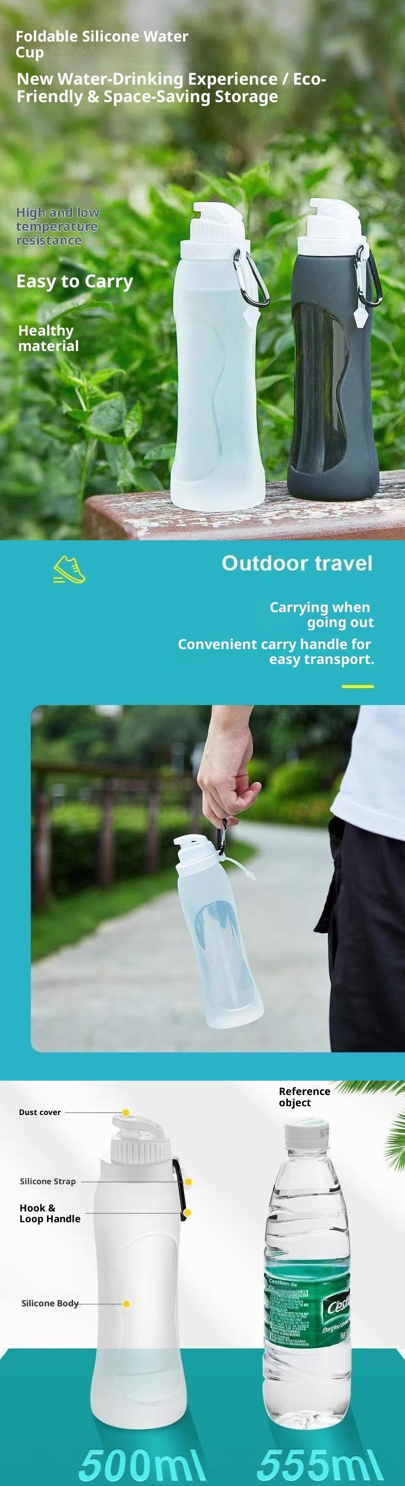 001 Tazza pieghevole in silicone per sport all'aria aperta, borraccia portatile, per ciclismo, viaggi d'affari, articoli da viaggio pratici e multifunzionali_voghion.com