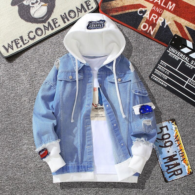 ActiveGo ActiveGo Spring And Autumn Hooded Denim For Men Korean Style Trendy Student Jacket Slim Fit Handsome Retro Top Men's Clothing_voghion.com