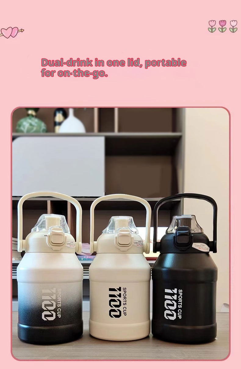 001 Borraccia termica in acciaio inossidabile di grande capacità con cannuccia per sport all'aperto, portatile, fitness, thermos_voghion.com