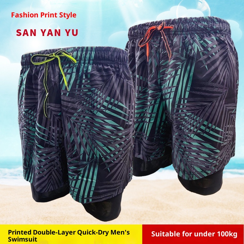 001 Anti-Peinlichkeit Doppellagige Neue Bedruckte Bequeme Badeshorts für Erwachsene in Übergrößen Herren Badehose_voghion.com