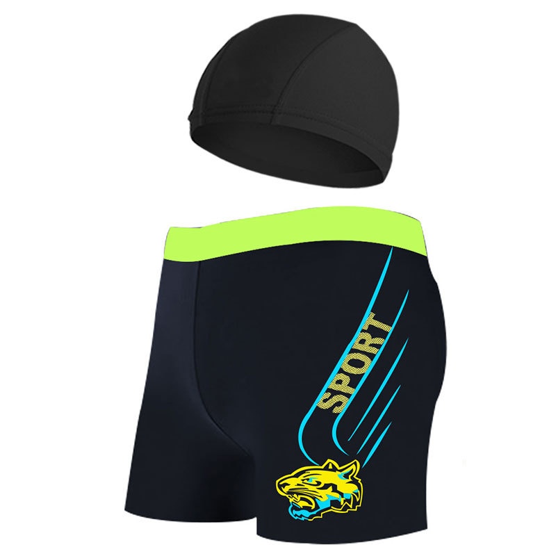 001 Herren Anti-Peinlichkeit Schnelltrocknende Boxershorts mit breitem Schirm Lockere Badehose für Erwachsene Farbblock Badehosen-Set für heiße Quellen_voghion.com